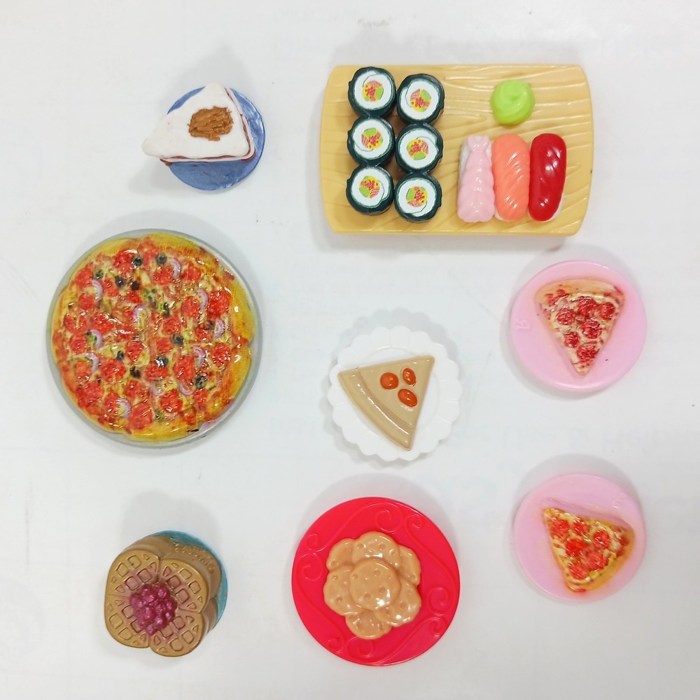 Mattel Barbie Miniature Food Lot Sushi Pizza Waffle Cake Cookies Accessories